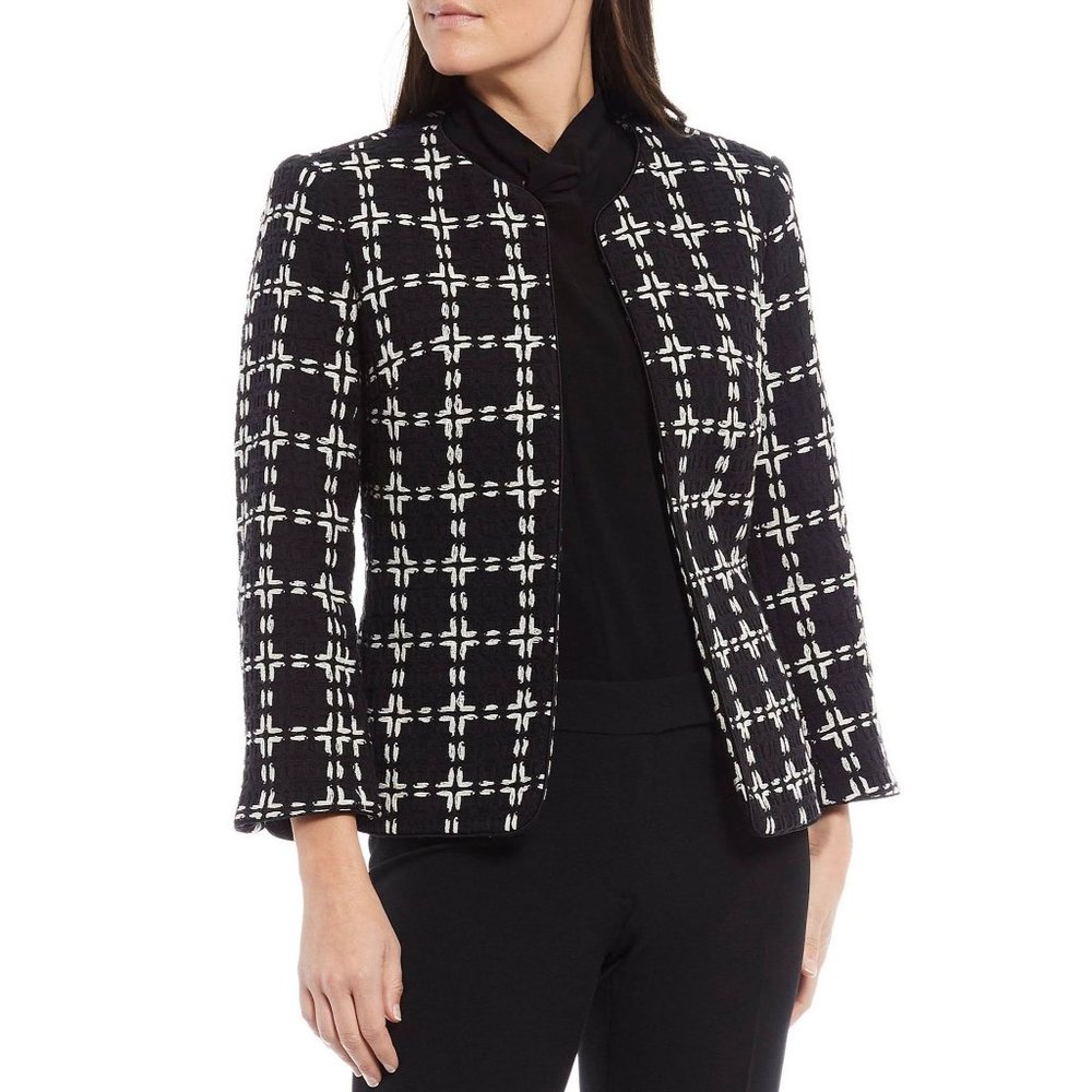 ANNE KLEIN Windowpane Jacket Black - NWT - Size 4